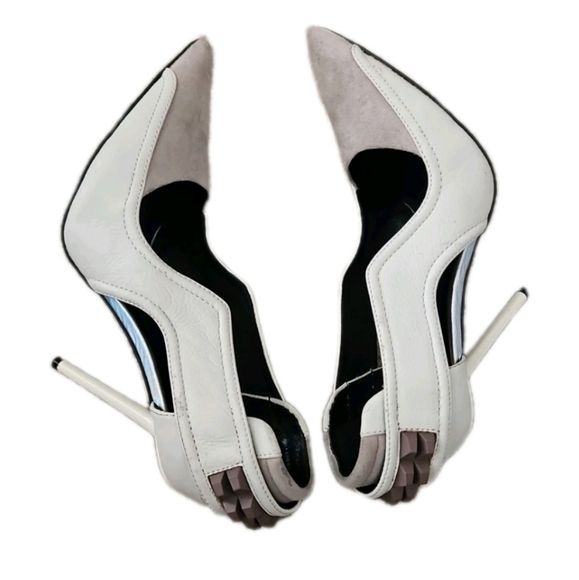 L.A.M.B Womens White And Gray Enforce Leather Suede Pointy Toe Pump 9.5 - Picture 8 of 13